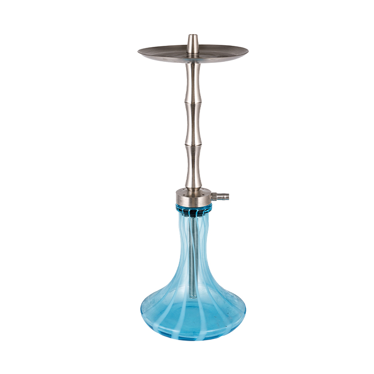 Blauw patroon glas zilver roestvrij staal metalen buis-1 waterpijp met één gat 60 cm